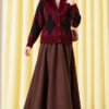Fur-Collared Honeycomb Pattern Knit Cardigan Burgundy - Afbeelding 3