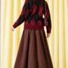 Fur-Collared Honeycomb Pattern Knit Cardigan Burgundy - Afbeelding 4