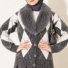 Fur-Collared Honeycomb Pattern Knit Cardigan Smoke