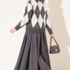Fur-Collared Honeycomb Pattern Knit Cardigan Smoke - Afbeelding 3