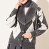 Fur-Collared Honeycomb Pattern Knit Cardigan Smoke - Afbeelding 4