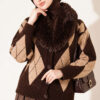 Fur-Collared Honeycomb Pattern Knit Cardigan Brown