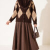 Fur-Collared Honeycomb Pattern Knit Cardigan Brown – Bild 2