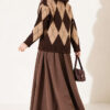 Fur-Collared Honeycomb Pattern Knit Cardigan Brown – Bild 3
