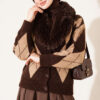 Fur-Collared Honeycomb Pattern Knit Cardigan Brown – Bild 4