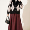 Fur-Collared Honeycomb Pattern Knit Cardigan Black – Bild 2