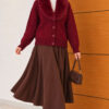 Fuzzy Collar Buttoned Knitted Cardigan Burgundy – Image 2