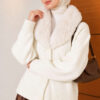 Fuzzy Collar Buttoned Knitted Cardigan Ecru