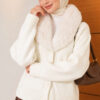 Fuzzy Collar Buttoned Knitted Cardigan Ecru – Image 3