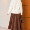 Fuzzy Collar Buttoned Knitted Cardigan Ecru – Image 4