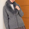 Fuzzy Collar Buttoned Knitted Cardigan Smoke