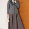 Fuzzy Collar Buttoned Knitted Cardigan Smoke - الصورة 2