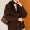 Fuzzy Collar Buttoned Knitted Cardigan Brown