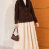 Fuzzy Collar Buttoned Knitted Cardigan Brown - الصورة 2