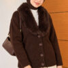 Fuzzy Collar Buttoned Knitted Cardigan Brown - الصورة 3