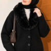 Fuzzy Collar Buttoned Knitted Cardigan Black
