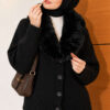 ⁦Fuzzy Collar Buttoned Knitted Cardigan Black⁩ - الصورة ⁦3⁩