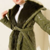 Fur-Collared Shiny Jacket Khaki