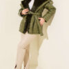 Fur-Collared Shiny Jacket Khaki - immagine 2