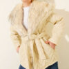 Fur-Collared Shiny Jacket Cream
