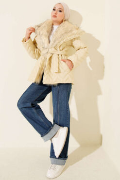 Alternative view of Fur-Collared Shiny Jacket Cream