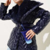 Fur-Collared Shiny Jacket Navy Blue – Bild 2