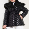 Fur-Collared Shiny Jacket Black