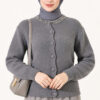 Lace-Trimmed Cardigan with Stone Embellishments Smoke