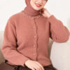 Lace-Trimmed Cardigan with Stone Embellishments Rose Dust