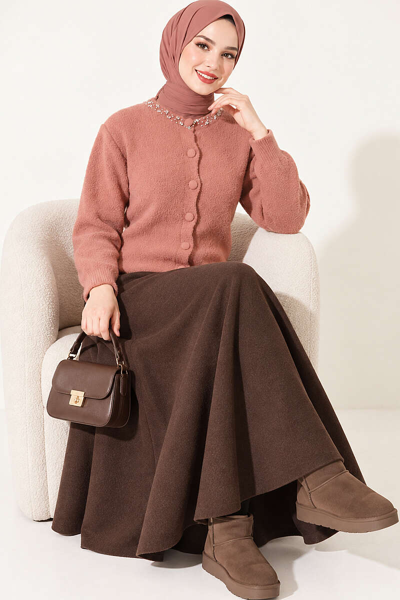 Lace-Trimmed Cardigan with Stone Embellishments Rose Dust – Image 3