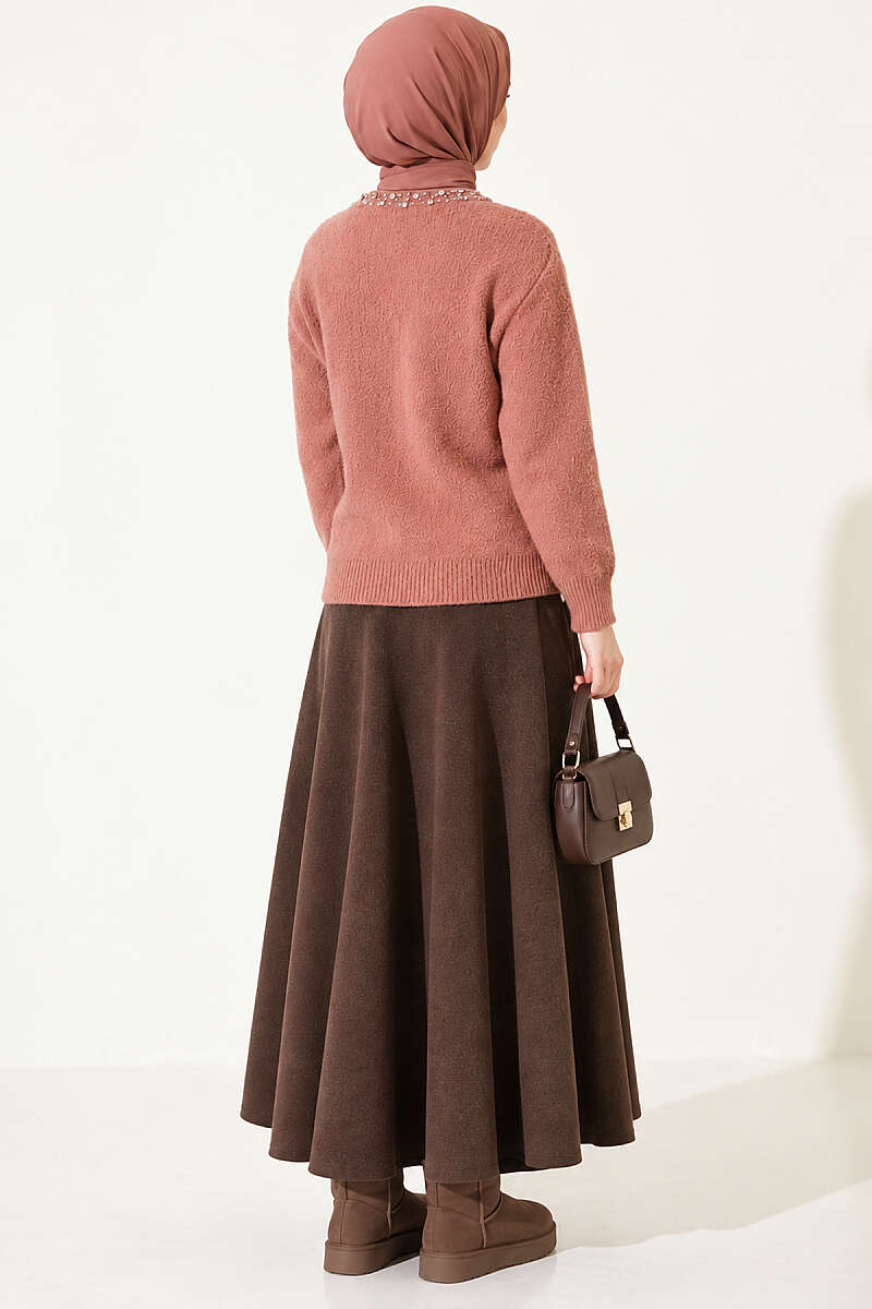 Lace-Trimmed Cardigan with Stone Embellishments Rose Dust – Image 4