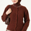 Lace-Trimmed Cardigan with Stone Embellishments Brown