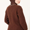 Lace-Trimmed Cardigan with Stone Embellishments Brown – Image 4