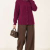 Lace-Trimmed Cardigan with Stone Embellishments Plum – Image 3