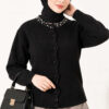 Lace-Trimmed Cardigan with Stone Embellishments Black – Image 2