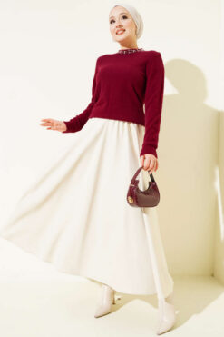 Alternative view of Embellished Neckline Chenille Sweater Burgundy