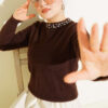 Embellished Neckline Chenille Sweater Brown