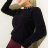 Embellished Neckline Chenille Sweater Black