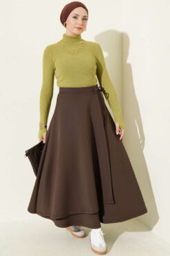 Alternative view of Side Tie Scuba Skirt Dark Brown