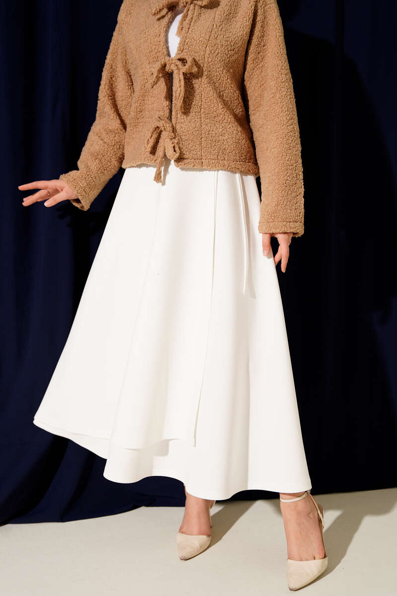 Side Tie Scuba Skirt White