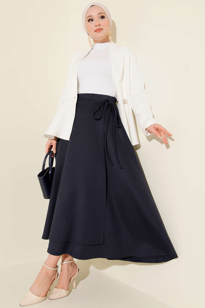 Side Tie Scuba Skirt Navy Blue – Bild 2