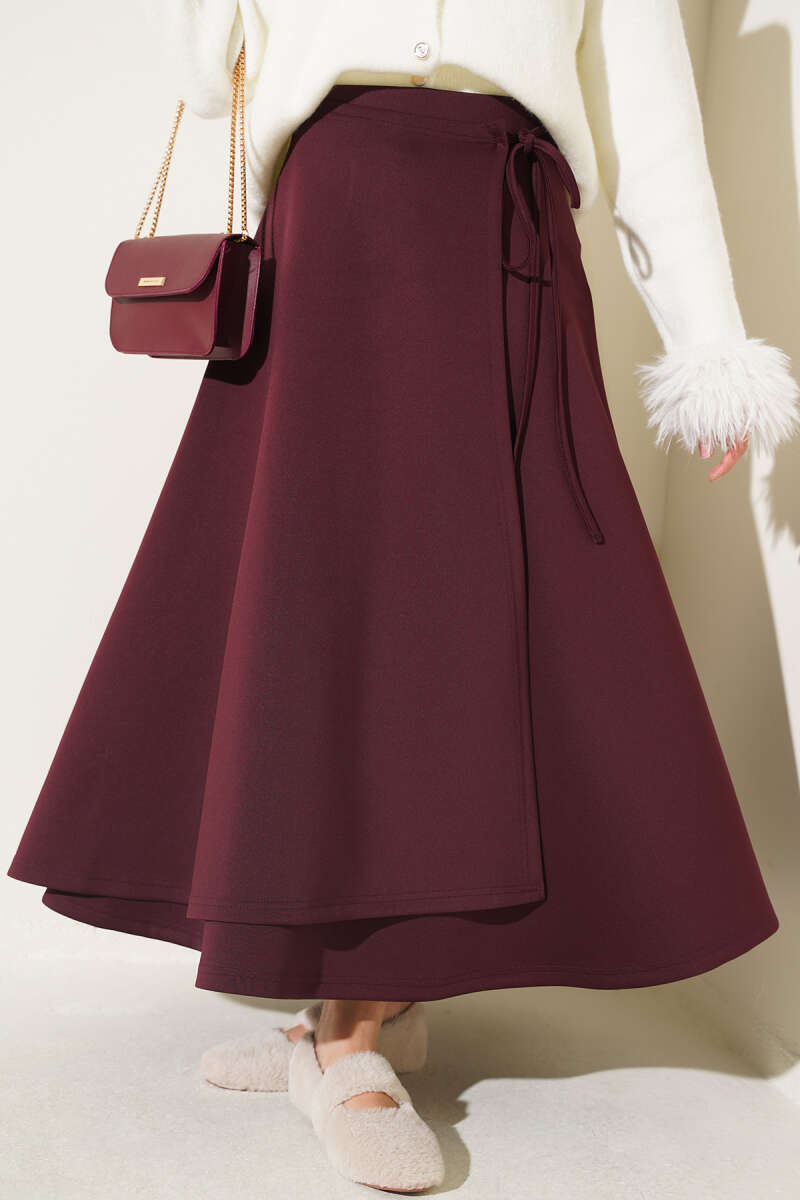 Side Tie Scuba Skirt Plum