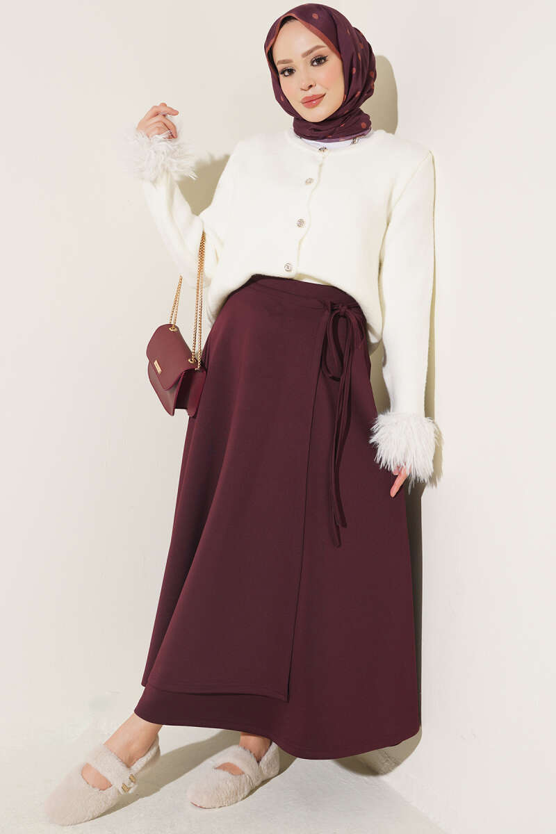 Side Tie Scuba Skirt Plum - immagine 2