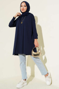 Alternative view of Side Slit Basic Tunic Navy Blue