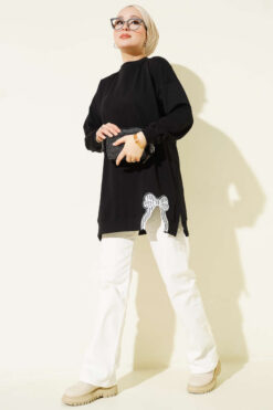 Alternative view of Ribbon Detail Crew Neck Tunic Black