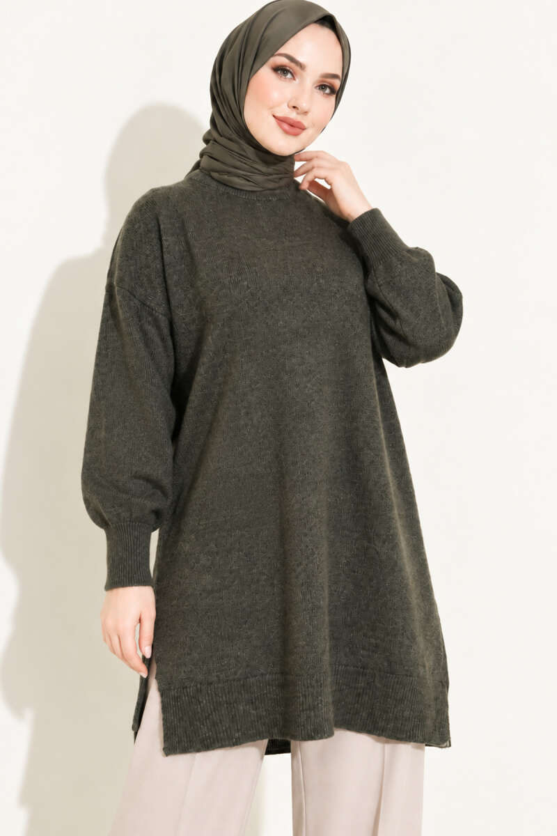 Side Slit Soft Long Knit Tunic Smoke