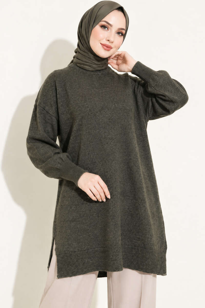 Side Slit Soft Long Knit Tunic Smoke - immagine 2