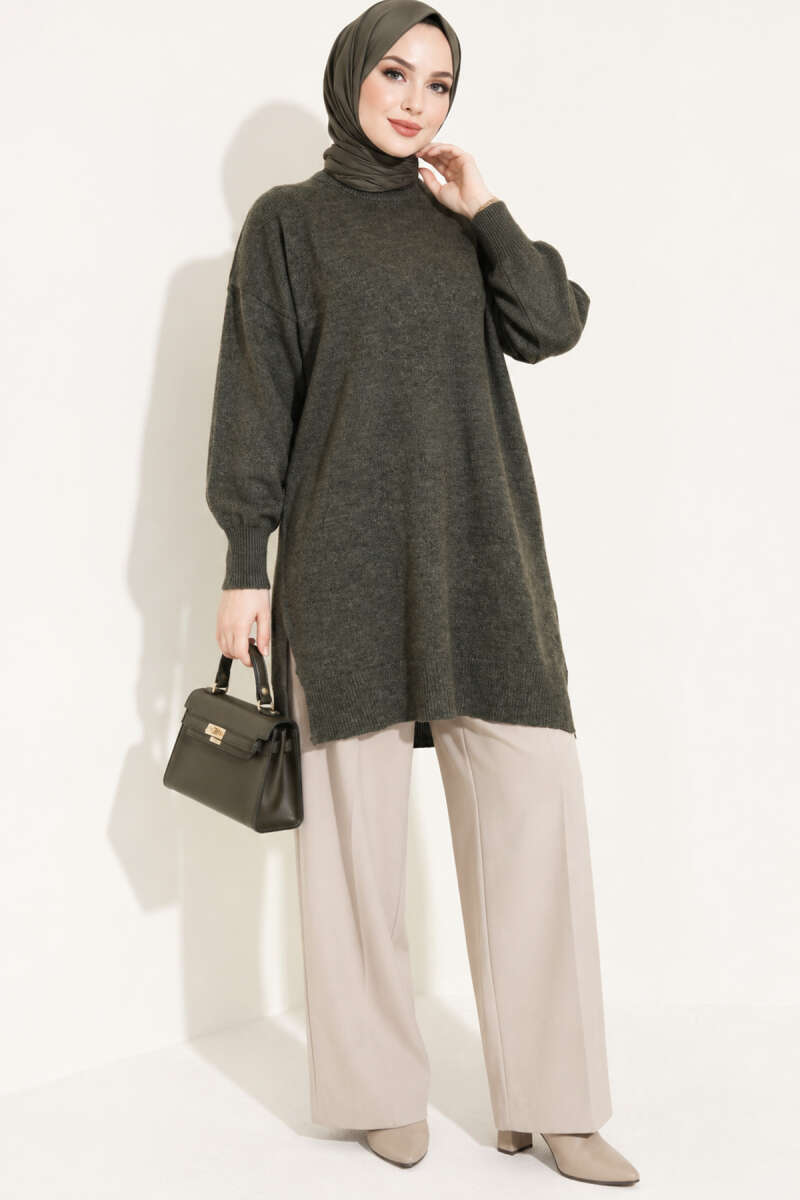 Side Slit Soft Long Knit Tunic Smoke - immagine 3
