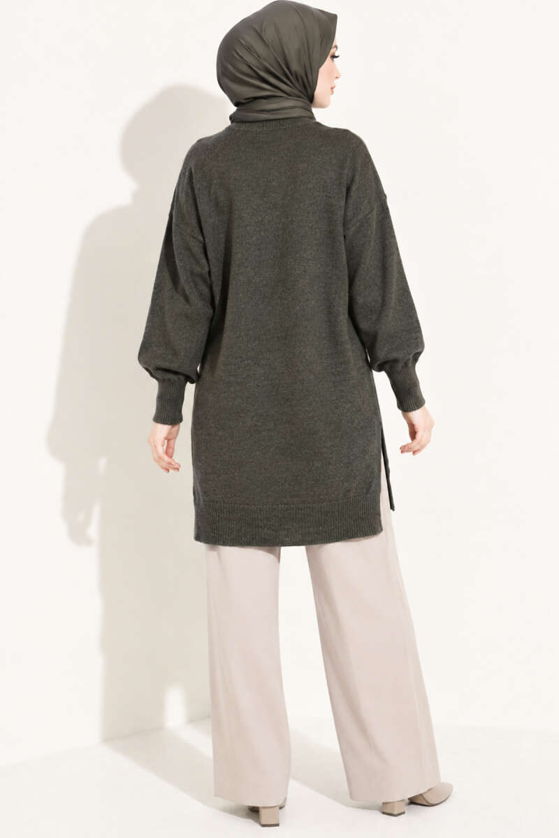 Side Slit Soft Long Knit Tunic Smoke - immagine 4