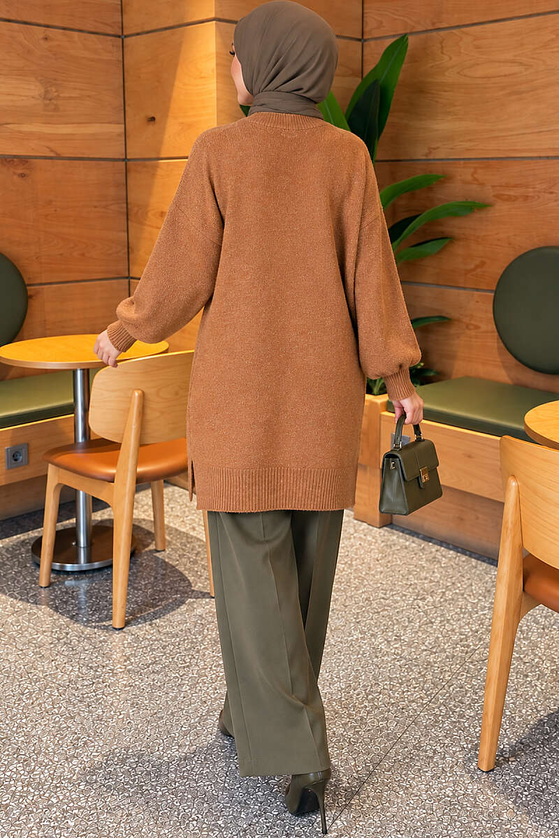 Side Slit Soft Long Knit Tunic Mustard - الصورة 4